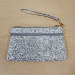 Silver Glitter Wristlet Clutch
